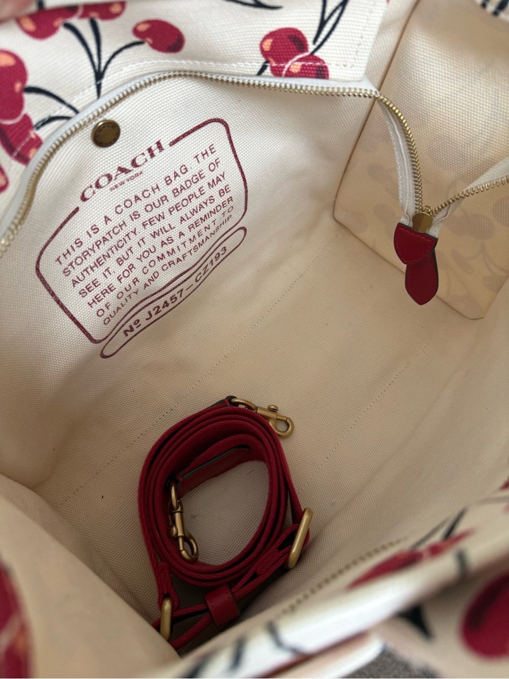 Coach Cherry-Print Canvas Tote - Red/Cream - Picture 6 of 6